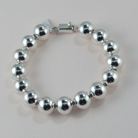 classic all silver beaded bracelet - 14 mm. round beads