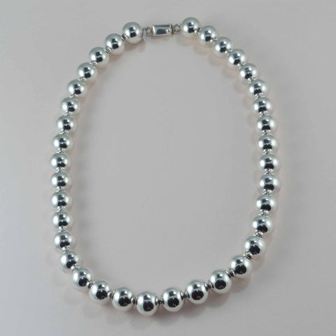 classic all silver beaded necklace - 14 mm. round beads