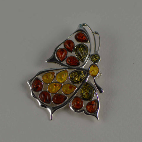 Butterfly pin in profile 18 multi colored amber drops