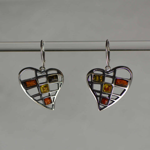 mesh heart tricolor earrings