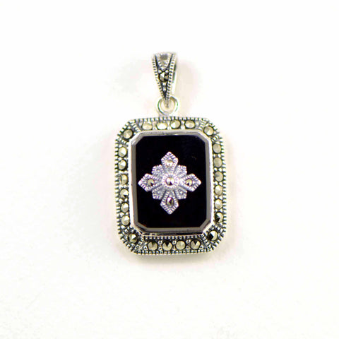 onyx rectangle with star marcasite pendant