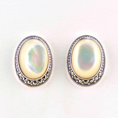 mother of pearl large marcasite earrings