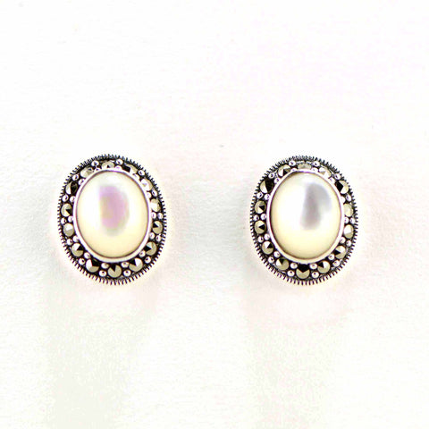 Mother of Pearl Small Marcasite Earrings